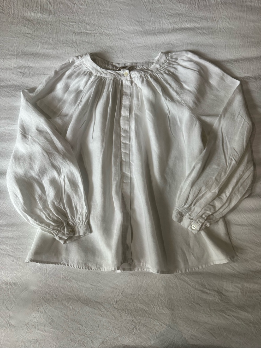 White 100% Linen Peasant Blouse Balloon Sleeve Petite Banana Republic - Picture 2 of 12